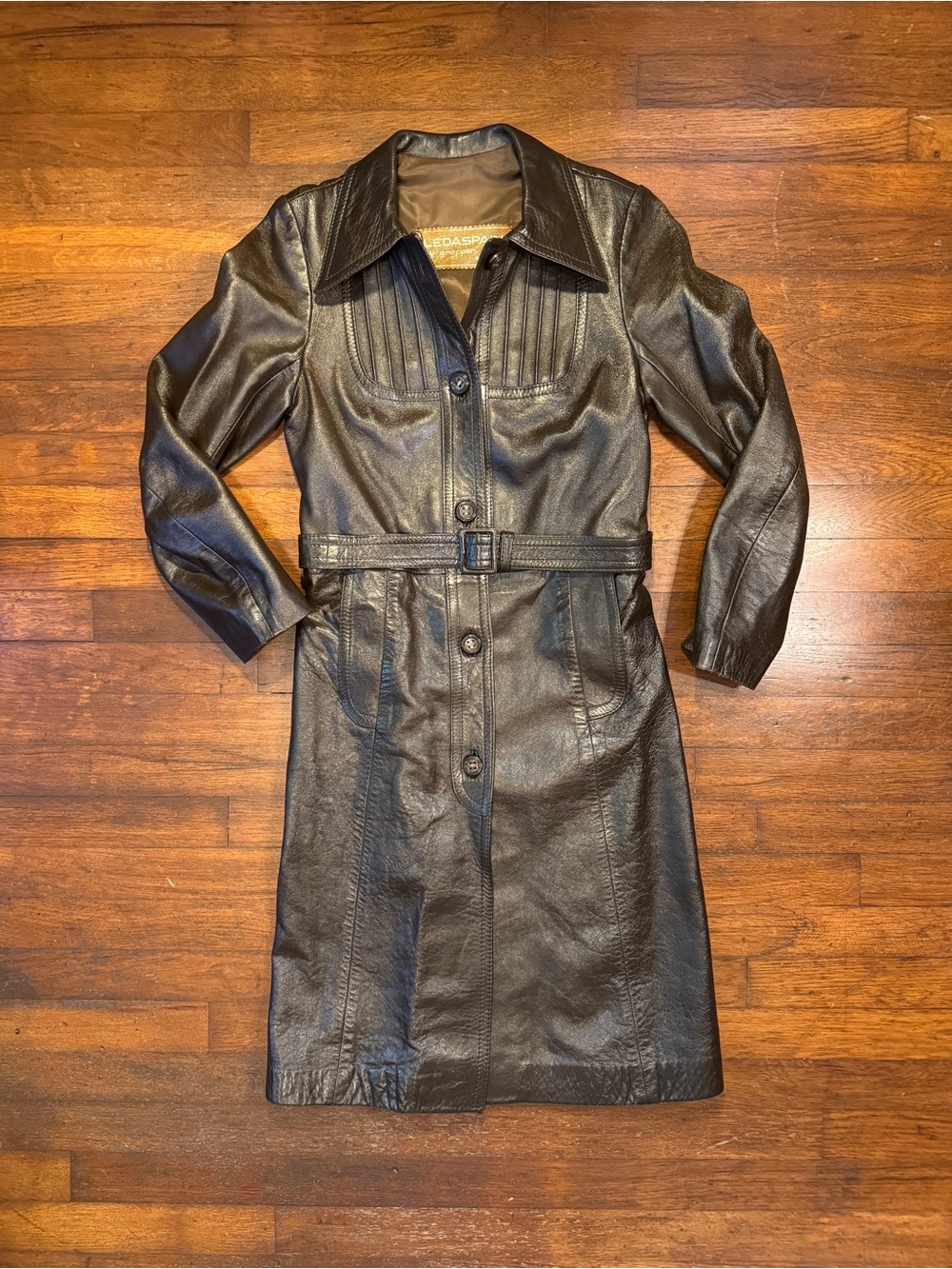 1970s Vintage Brown Leather Trench Coat